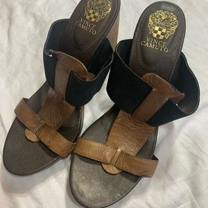 Vince Camino brown/black leather wedges sz 10